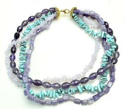 Vintage Purple Amethyst Turquoise Four Strand Beaded Necklace - £10.95 GBP