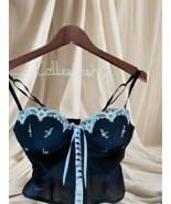 Delicates 36B Black Blue Bustier Lingerie Corset Embroidered Floral Whim... - $29.85 CAD