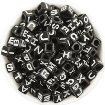 100 Pc 6mm Black Lettered Plastic Beads  - New - £7.96 GBP