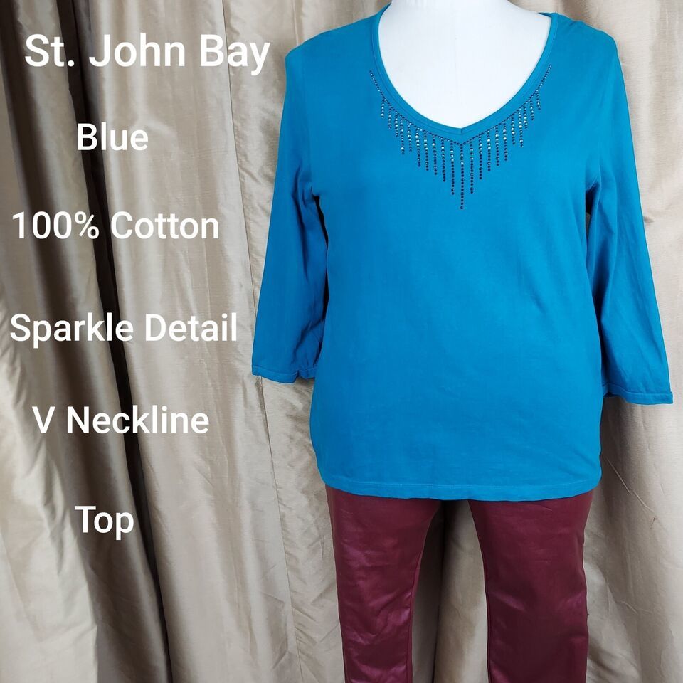 Primary image for St.John's Bay Blue Sparkle Detail Cotton. Neckline Top Size XL