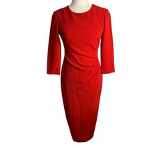 Maggy London Half Sleeve Sheath Dress 4 Red Midi Lined Round Neck Zipper - £48.35 GBP