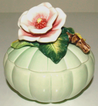 Vintage Fitz and Floyd Green Porcelain Trinket Dish With Flower - Art Po... - $14.47
