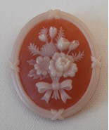Vintage Cameo Pin Brooch Burnt Orange Cream Floral Bouquet Signed Avon - $5.99