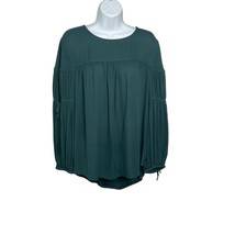 Loft Women&#39;s Green Peasant Blouse Long Sleeve Tie Detail Top Large - $14.99