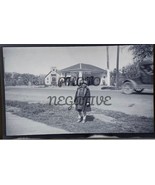 Vintage Photo Negative Young Girl In Front Of Gas Station Humble Oil 1920s - $30.30