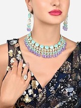 Turquoise Blue Purple Kundan Beads Kundan Choker Necklace Earring Jewelry Set - £20.10 GBP