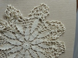 Vintage Doily 13&quot; handmade crochet knit knitted beige kitsch home hand made - $8.09