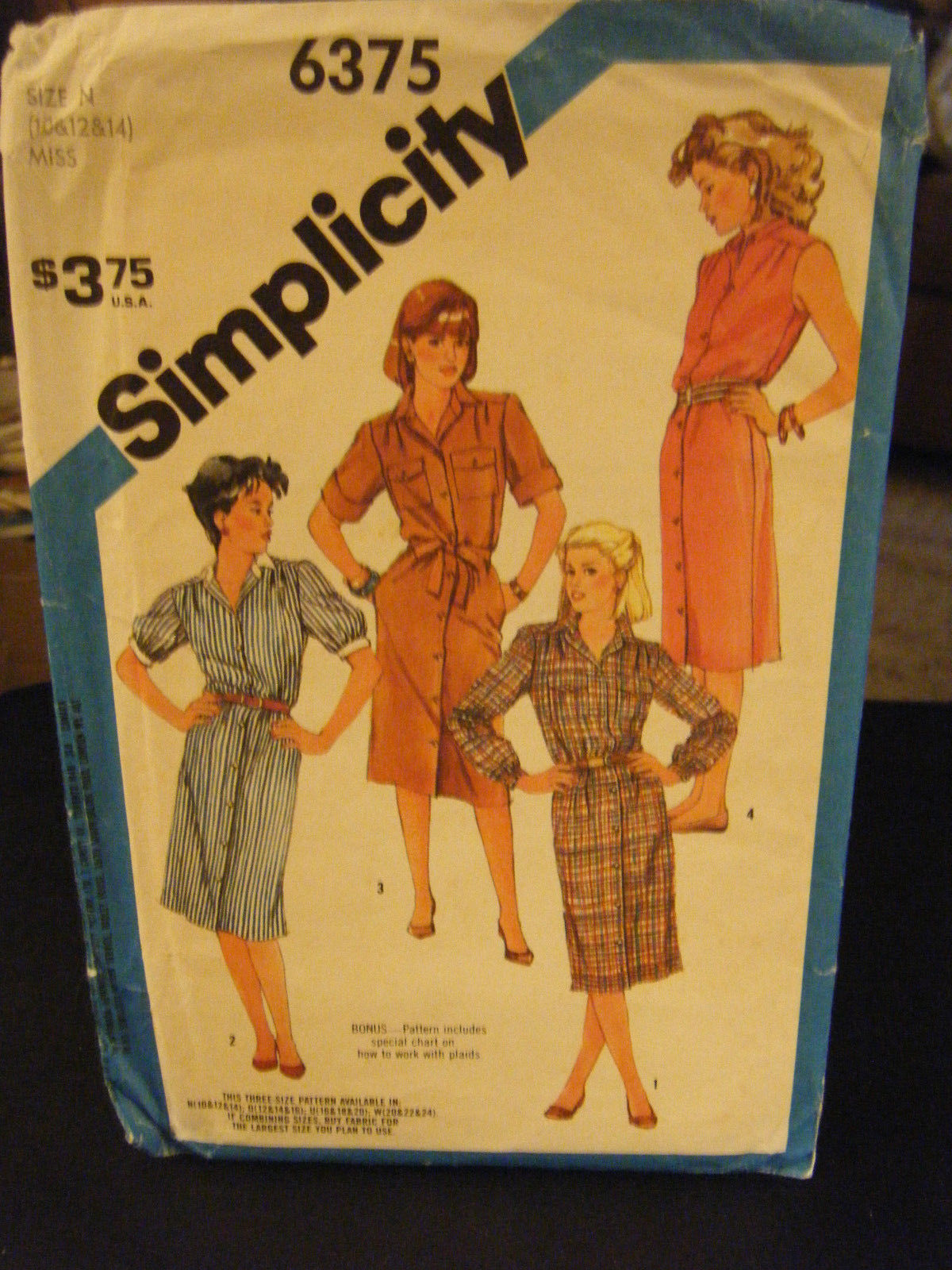 Primary image for Simplicity 6375 Misses Shirtwaist Dress - Size 10/12/14 Bust 32 1/2 to 36