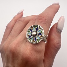 Huge Vintage Sterling Silver 925 Colored Enamel Women&#39;s Jewelry Ring Siz... - $59.00