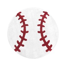 Sweet Jojo Designs Red and White Round Accent Floor Rug or Bath Mat for Baseball - £72.89 GBP