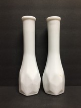 2 Vintage Bud Vases White Glass Bud Flower Vases 8-3/4&quot; Tall - £3.87 GBP