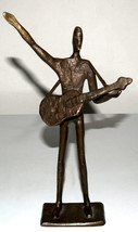 Modernist Solid Brass Brutalist Saluting Guitar Player Sculpture Figurine 10.5in - £58.10 GBP