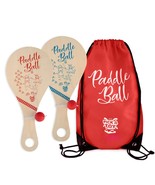 Wooden Paddle Ball (Set Of 2) With Red Carry Bag Indoor Outdoor Toy: Fun... - £27.09 GBP