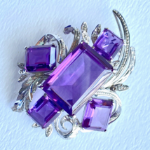 c1975 Stunning Amethyst Family Estate Pin Brooch Silver Rhodium Plated 2” - £356.78 GBP