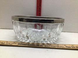 Glass Diamond Pattern 10&quot; Bowl Vintage Heavy Clear  with Silver Color Me... - £9.34 GBP