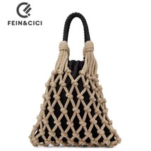 Designer Braided crochet net bag Women shoulder bag Casual summer khaki woven be - £55.47 GBP