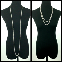 MONET vintage silver-tone thick rope necklace - 55&quot; long twisted shiny chain - £23.59 GBP