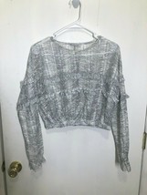 Zara Ruffle Eyelet Top Gray and White Long Sleeve Cropped EUC SZ Medium - £10.26 GBP