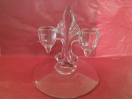 Vintage Fleur de Lis Double Candlestick holder glass image 3