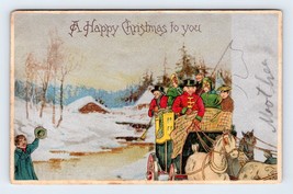 Horse and Carriage Scene Country Road Happy Christmas UNP Unused UDB Postcard O5 - £11.57 GBP