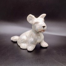Vintage MCM Scottie Terrier Iridescent Porcelain Figurine Japan White 4.25 in - £9.07 GBP