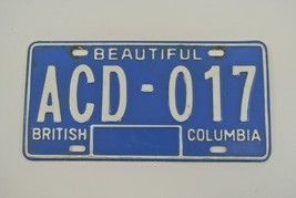 British Columbia License Plate ACD 017 Blue White Canada Expired 1980s BC - £14.96 GBP