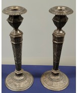 19th C. PAIR  of Derby Silver Plate 11.75&quot; Repousee Candlesticks  #2547 - £214.23 GBP