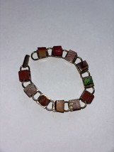 Vintage Bracelet Multicolored Natural Stones On Links 1960s 70s Hippie Chic MCM - $48.00