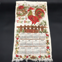 Vintage Linen Calendar Tea Towel 1967 Rooster Top O&#39; The Day Farm - £11.78 GBP