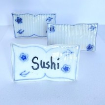 Sushi Asian Food Name Plaques Blue White Glazed Ceramic 2.5”x1.5” - £10.35 GBP