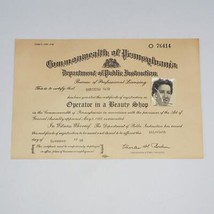Pennsylvania Beauté Culture Opérateur Cosmetology Licence 1960&#39;s - £32.67 GBP