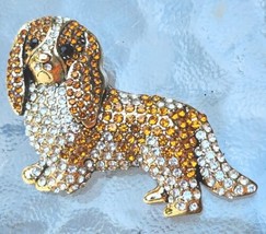 Austrian Crystal and Enamel Sweet Puppy Dog Brooch - $11.95