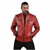 Handmade Stylish RED Men&#39;s Jacket Genuine Lambskin Leather Motorcycle Biker - £86.29 GBP