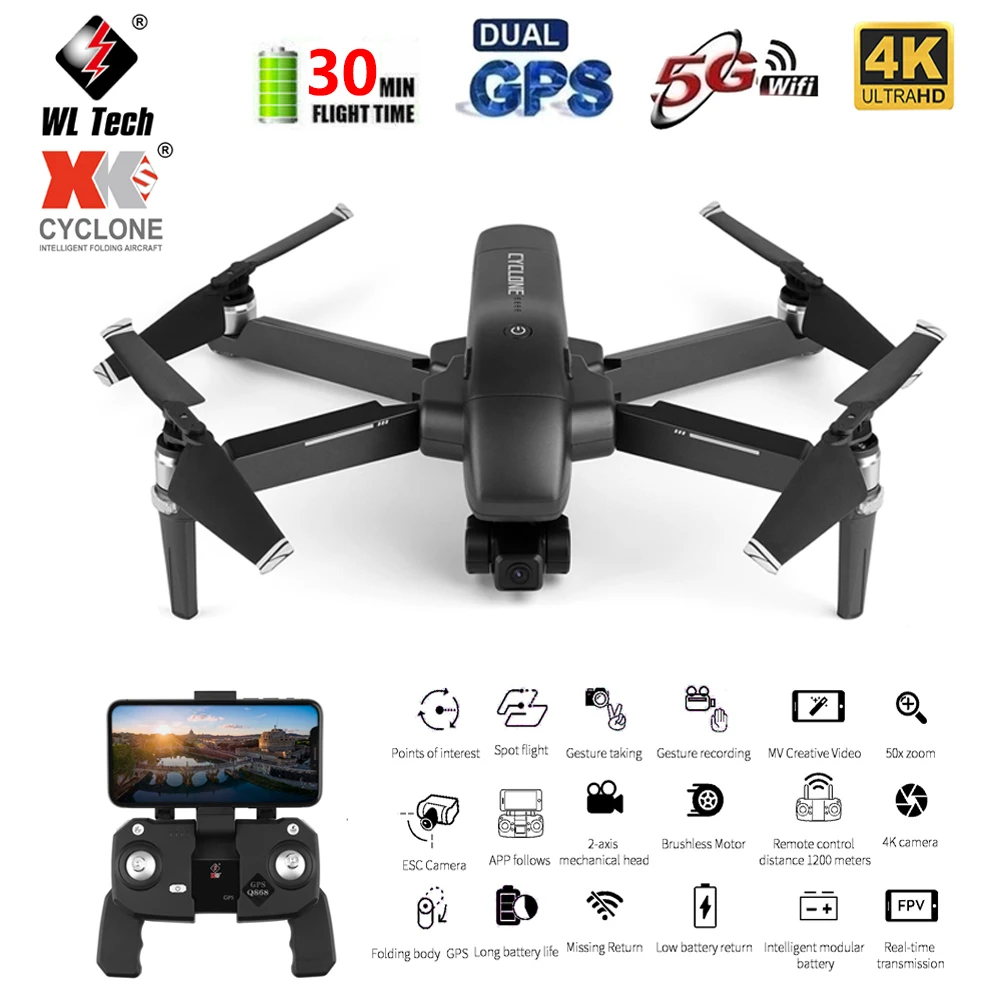 WLtoys XK Q868 Brushless drone GPS 5G WIFI FPV with 2-axis Gimbal 4K Came - £241.35 GBP+