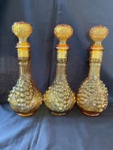2 X Vintage Empoli Genie Bottle Italy Hobnail Decanter With Stopper Amber - $169.00