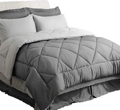 Bedsure Queen Comforter Set - 8 Pieces Reversible Queen Bed, Grey Bedding Sets - £37.56 GBP