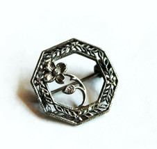 Art Nouveau Sterling Silver Brooch Octaganol Dogwood Flower Small and Dainty - £22.15 GBP