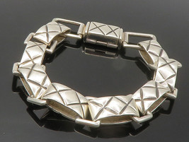 ZINA 925 Silver - Vintage Shiny Criss-Cross Etched Link Chain Bracelet - BT5490 - £193.32 GBP