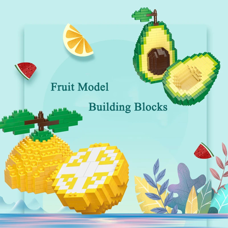Sporting Fruit Mini Building Blocks A Orange Avocado Lemon Model DIY Miniature P - £28.31 GBP
