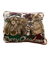 Christmas Holiday Tapestry Throw Pillow Merry Christmas Teddy Bears 12x9 - $19.74