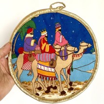 Christmas 3 Wise Men Pot Holder Angels Nativity Fabric Gold Trim 8” - £10.40 GBP