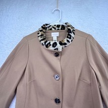 Chicos Jacket Womens Small Tan Brown Faux Fur Collar Large Buttons 3/4 Sleeves - £19.46 GBP