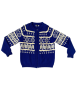 Roos Atkins Vintage 70s Blue Ivory Wool Sweater Zipper Front Sweater sz ... - $108.30 CAD