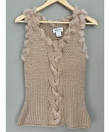 Jenni Max NYC Women’s Sleeveless Beige Knit Fur Sweater Size Medium - $527.77 MXN