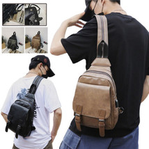 Men Women Shoulder Bag Sling Crossbody Chest PU Leather Travel USB Backpack  - £31.16 GBP