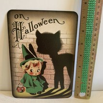 Halloween Decor Vintage Style Die Cut Little Girl Cat 5 X 7” - £3.15 GBP