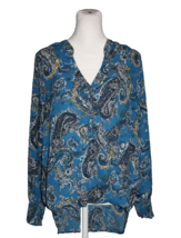 Allison Joy Women&#39;s Blouse Shirt Top Blue Paisley V-Neck Cuffed Sleeve S... - £17.77 GBP