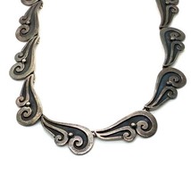 Vintage Sterling Silver Signed Taxco Mexico Water Tribal Panel Link Necklace 16 - £218.30 GBP