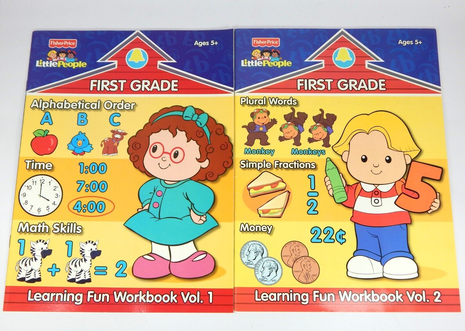 Fisher-Price:  FIRST GRADE LEARNING FUN WORKBOOK Vol. 1 &amp; 2, 2 Book Set ... - $5.69