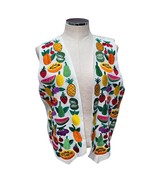 Ana’s Fashions Vintage Fruit Embroidered White Multicolor Vest Size Medium - $41.87